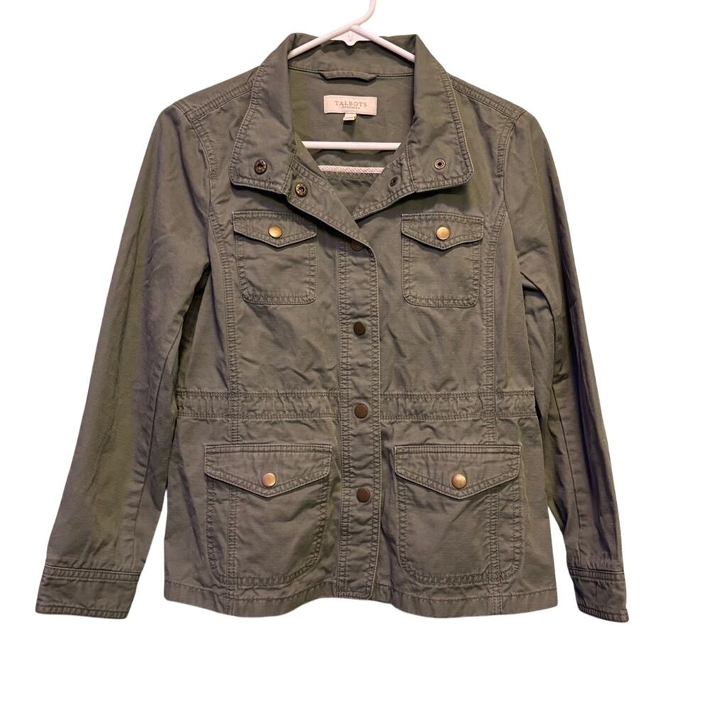 Talbots Petite Green Cinch Waist Utility Pockets Jacket Classic Design Size P